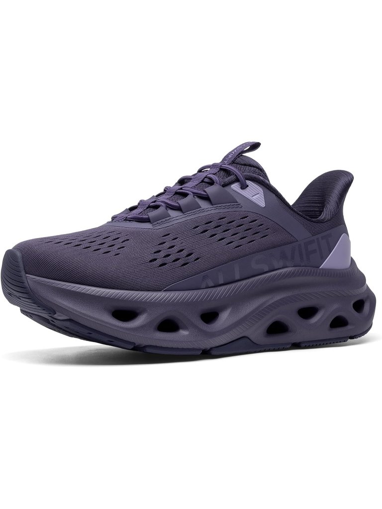 Women's Purple Walking Shoes Non Slip Lace Up Round Toe Athletic Tennis Sneakers